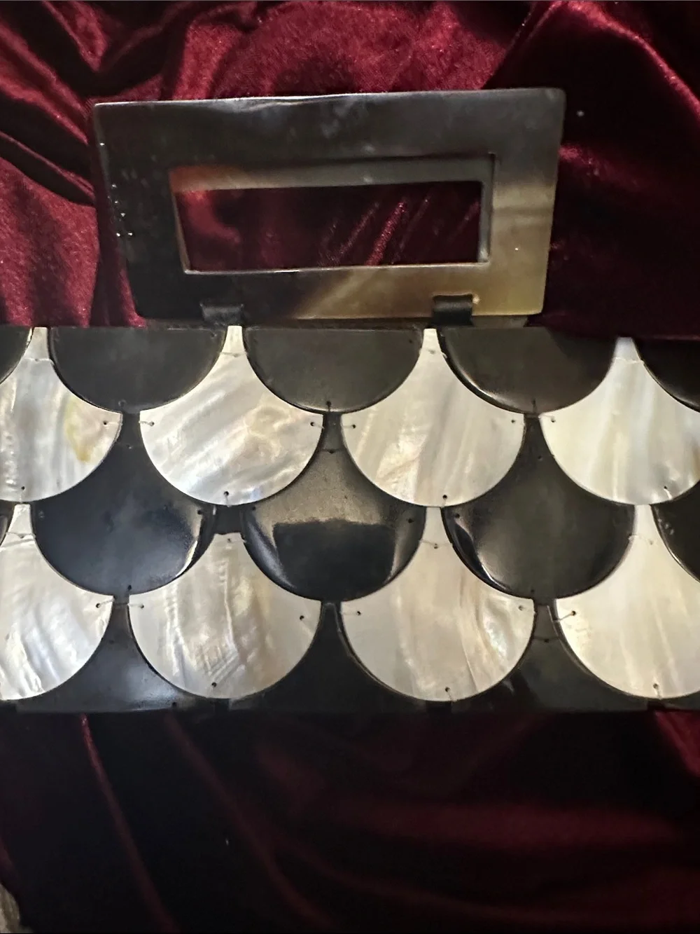 Vintage Black and Pearl Shell Mosaic Clutch